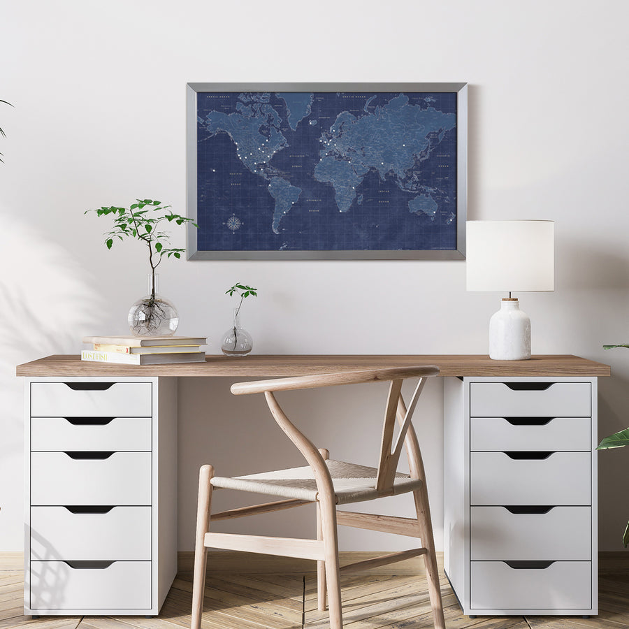 Modern Blueprint World Travel Map