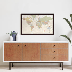 Map Your Travels Push Pin World Travel Map Framed