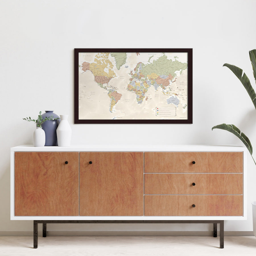 Map Your Travels Push Pin World Travel Map Framed
