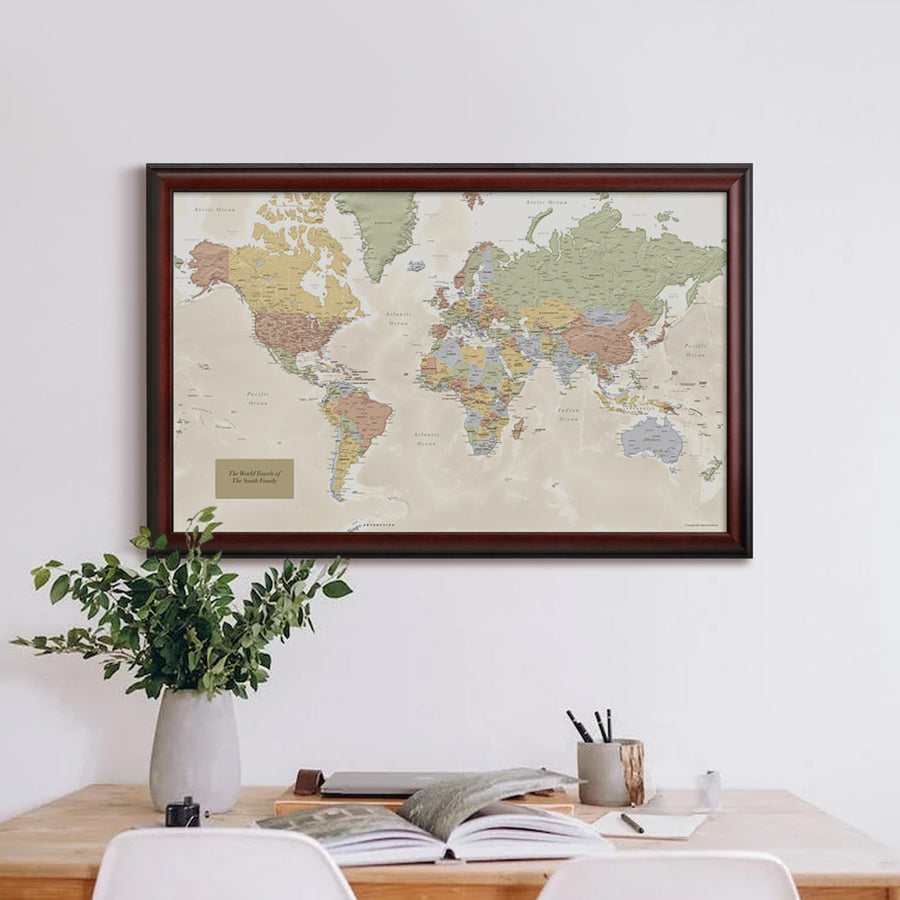 Map Your Travels Push Pin World Travel Map Framed