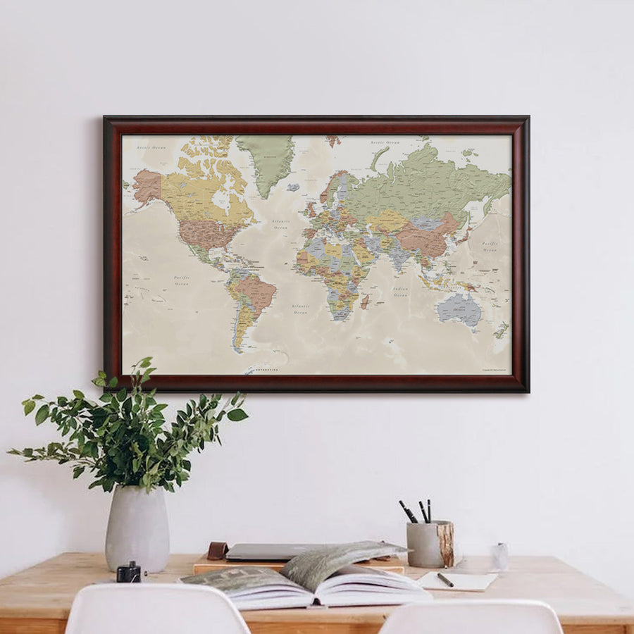 Map Your Travels Push Pin World Travel Map Framed