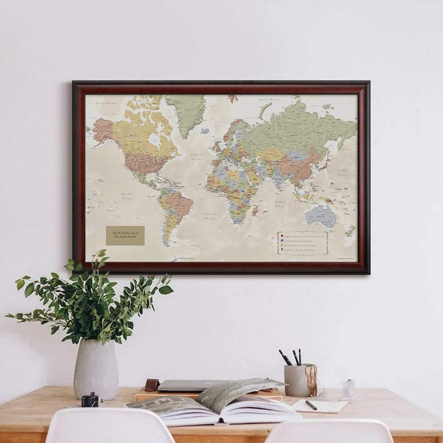 Map Your Travels Push Pin World Travel Map Framed