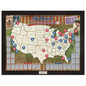 Ballpark Travel Quest Scratch Map Framed