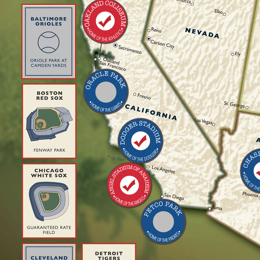 Ballpark Travel Quest Scratch Map Framed