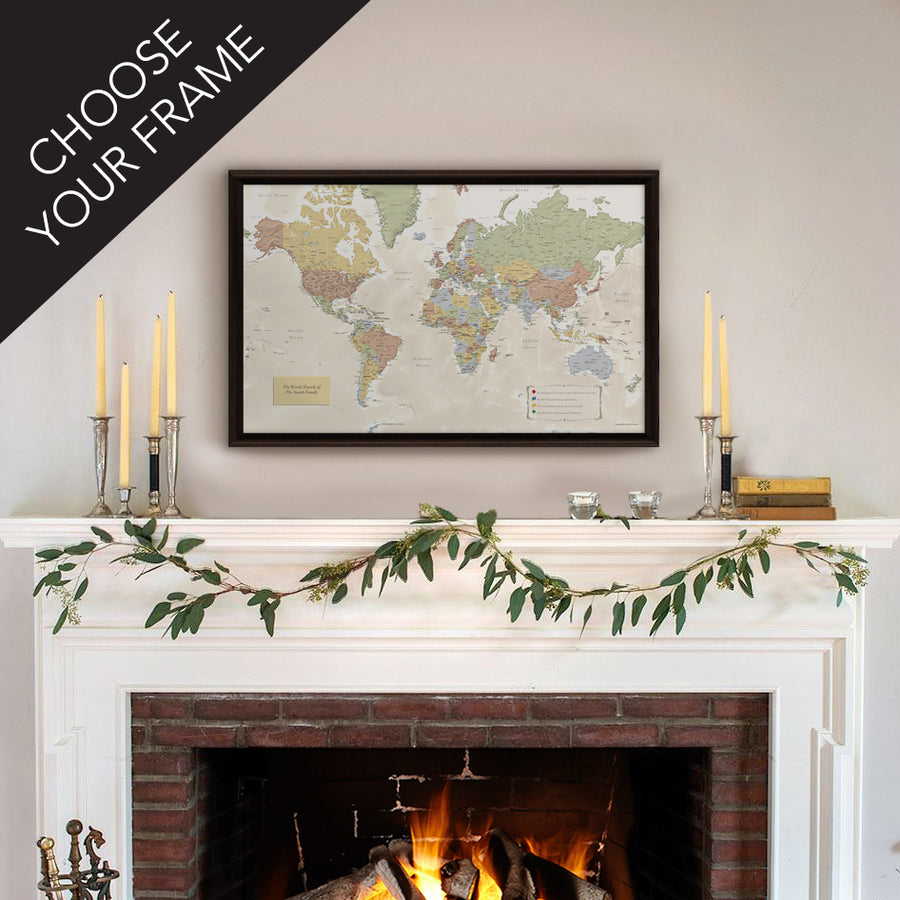 Map Your Travels Push Pin World Travel Map Framed