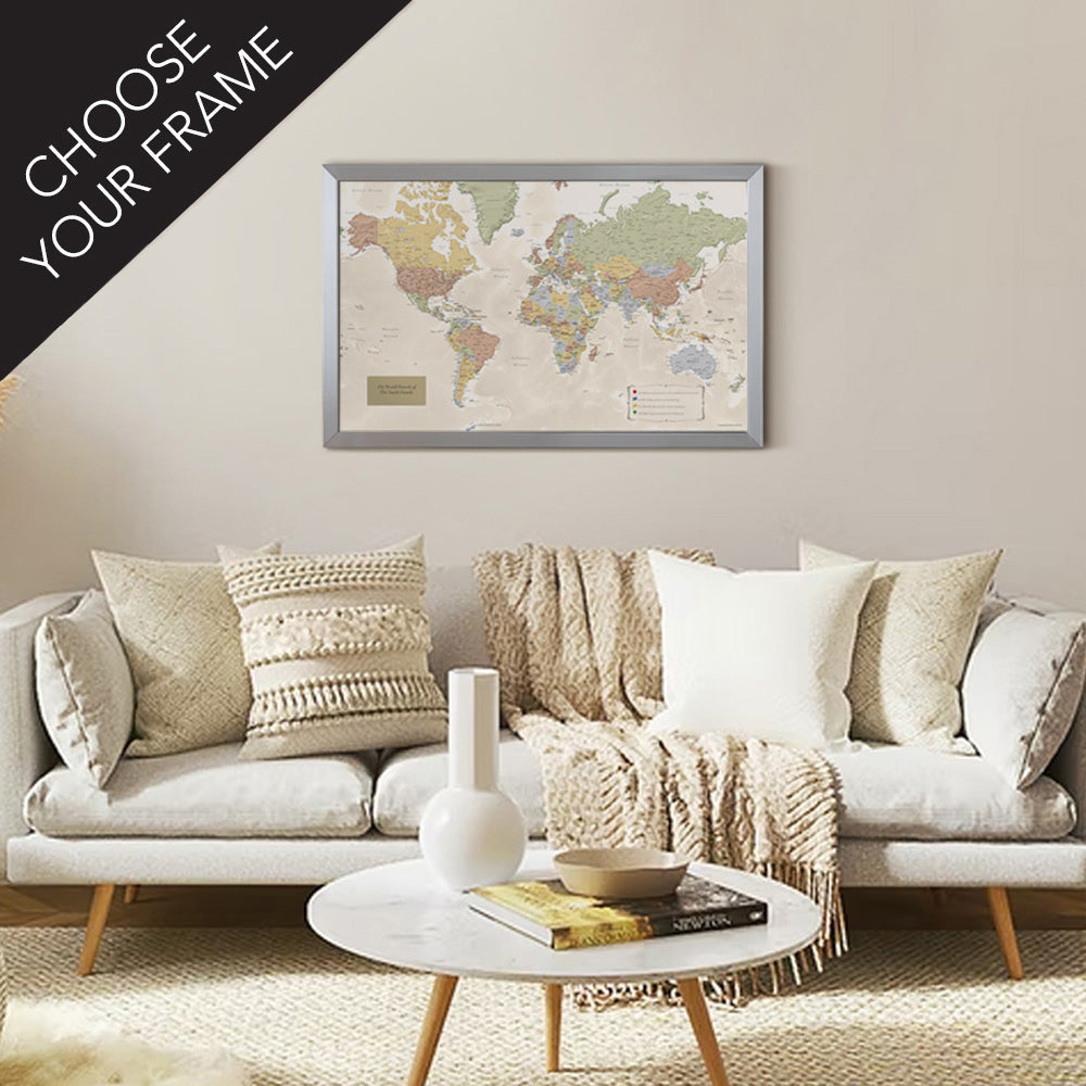Personalized World Push Pin Travel Map - Custom Frame
