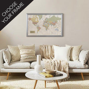 Map Your Travels Push Pin World Travel Map Framed