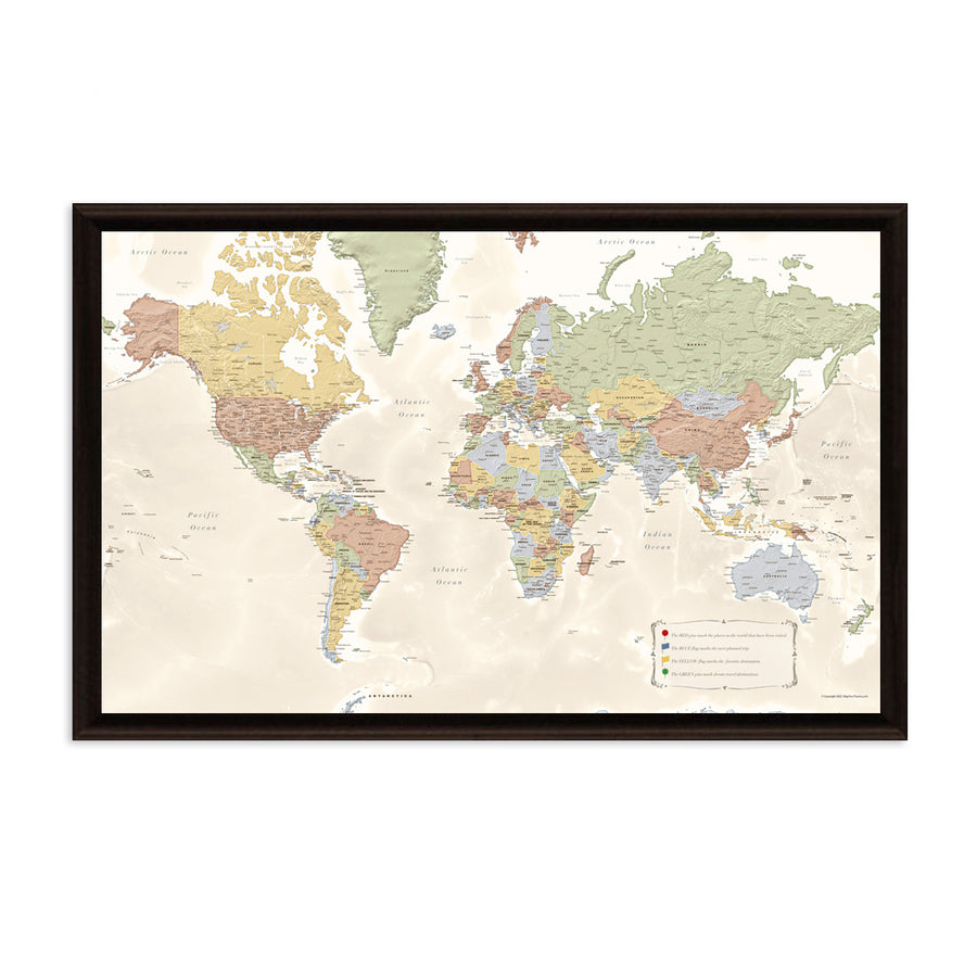 Map Your Travels Push Pin World Travel Map Framed