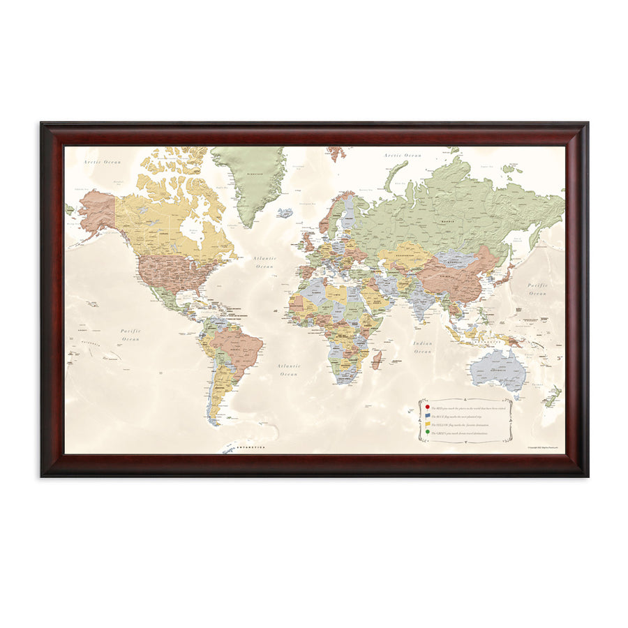 Map Your Travels Push Pin World Travel Map Framed