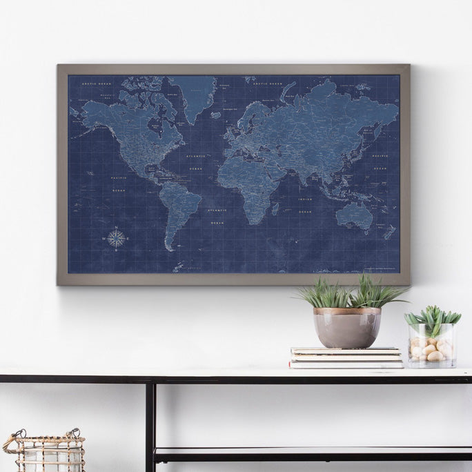 Modern Blueprint World Travel Map