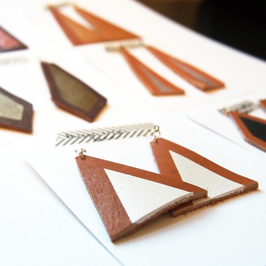 Recycled Geometric Leather and Metallic Egyptian Earrings