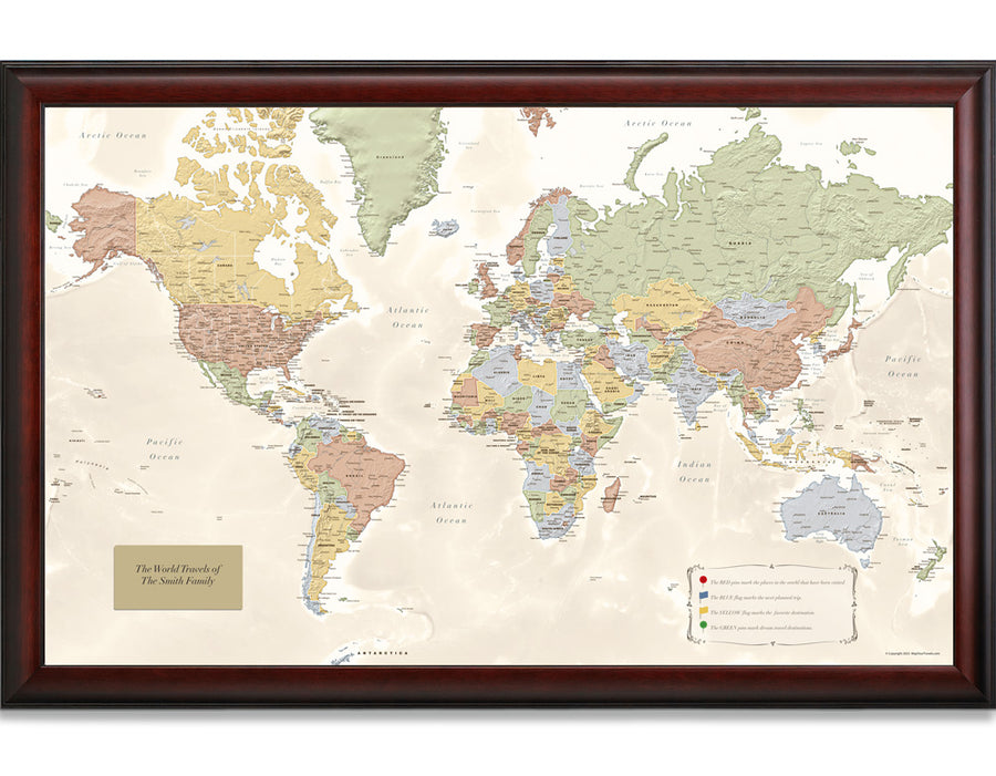 World Map Pin Board Map With Canvas, Family Push Pin World Map