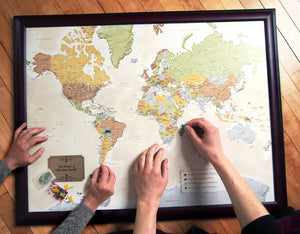 Map Your Travels Push Pin World Travel Map Framed