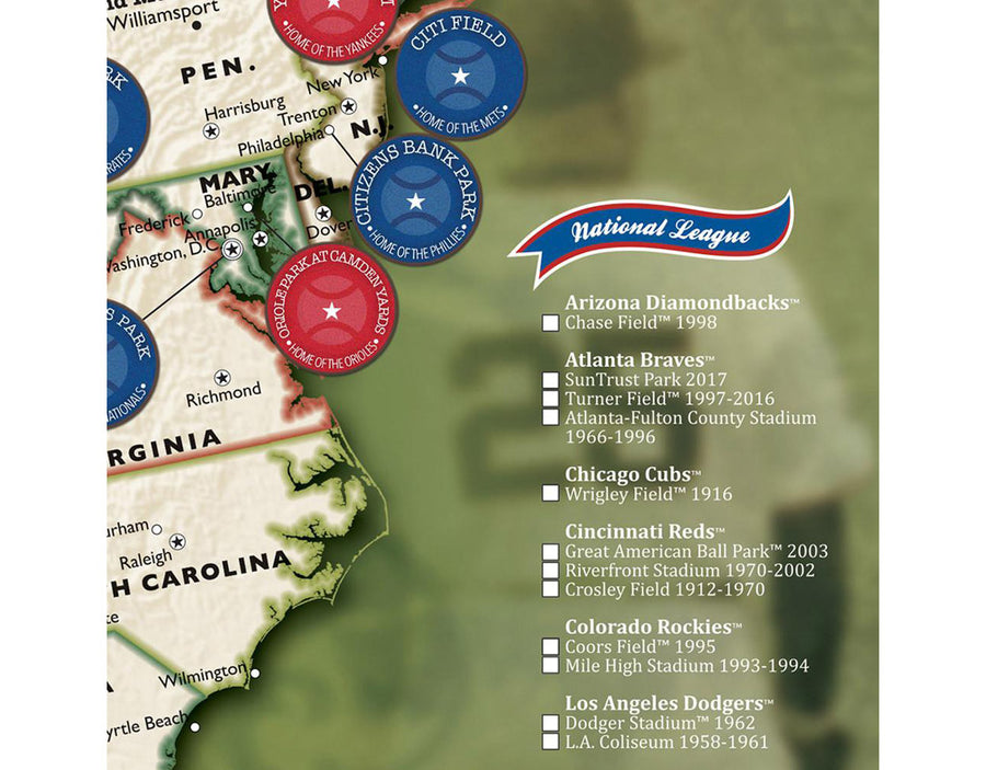 MLB Ballpark Traveler's Map, Ball Fields, Sports
